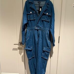 Blue Denim Jumpsuit with Pockets